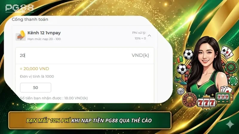 Bạn mất 10% phí khi nạp tiền PG88 qua thẻ cào
