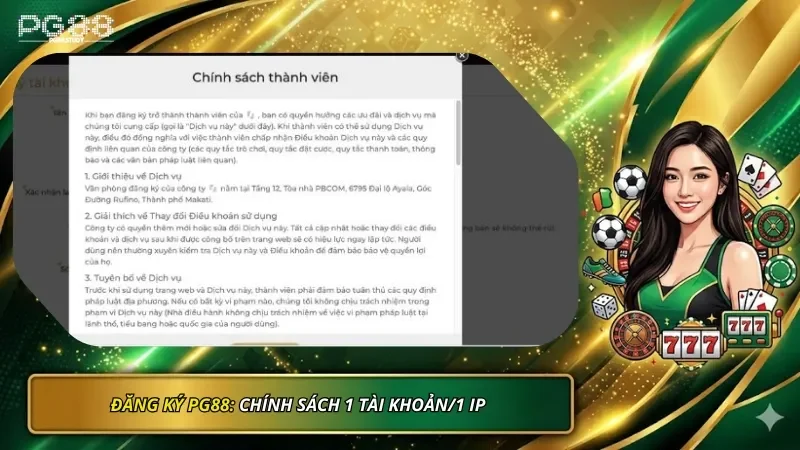 Chính sách 1 tài khoản/1 IP khi đăng ký PG88