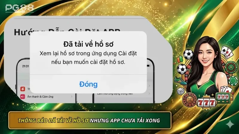 Thông báo Đã tải hồ sơ về nhưng thao tác tải app chưa hoàn tất
